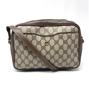 Gucci Vintage GG Monogram Logo PVC Leather Shoulder Bag Beige Brown
